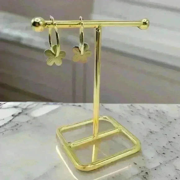 Japanese/ Korean Flower Stainless Steel Hoop Earrings - Picture 2 of 4